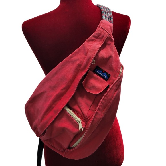 Kavu Rope Sling Bag Faded Red Canvas Crossbody Backpack Outdoor Travel  HG10286 - Picture 1 of 12
